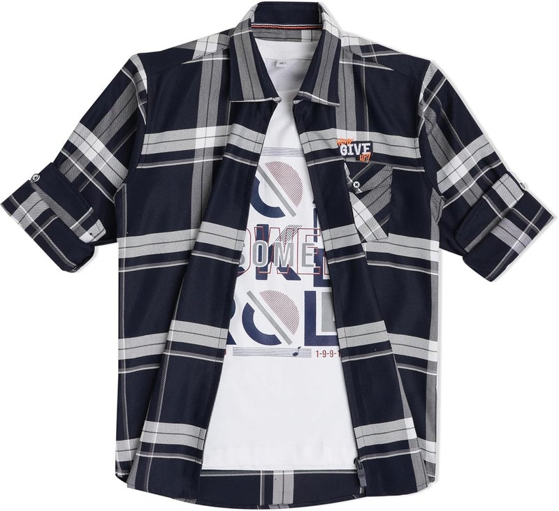 CAVIO Boys Regular Fit Checks Casual Shirt and T-Shirt - Image 1